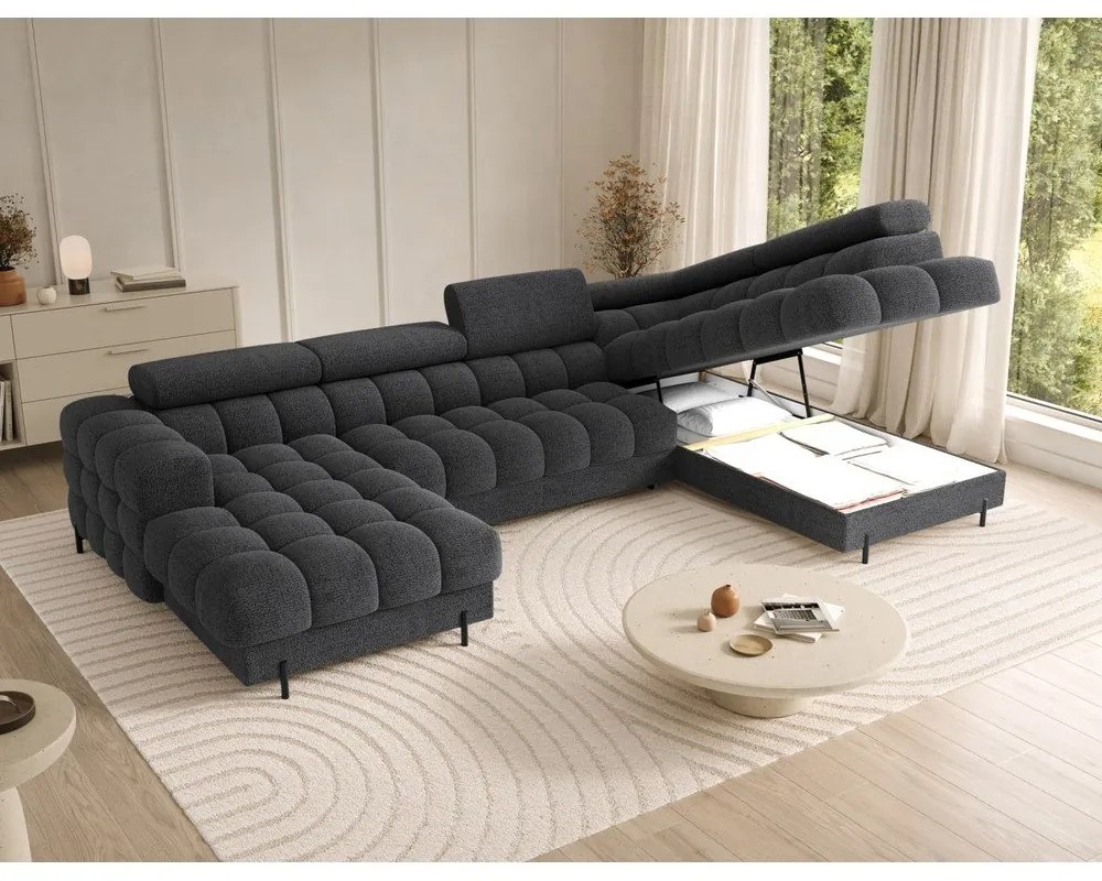 Ciemnoszary rozkładany narożnik z materiału bouclé (prawostronny/w kształcie litery U) Feraria – ELTAP