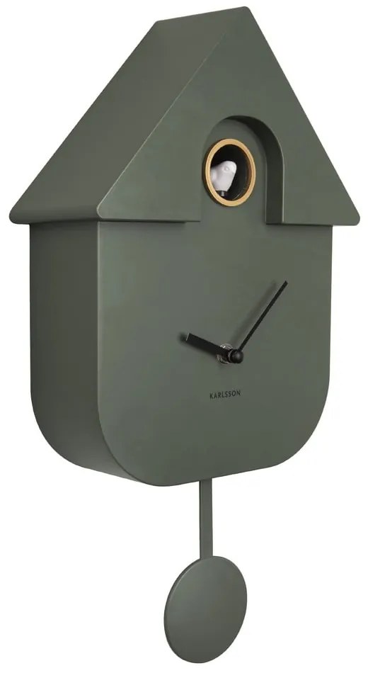 Zielony wahadłowy zegar ścienny Karlsson Modern Cuckoo, 21,5x41,5 cm