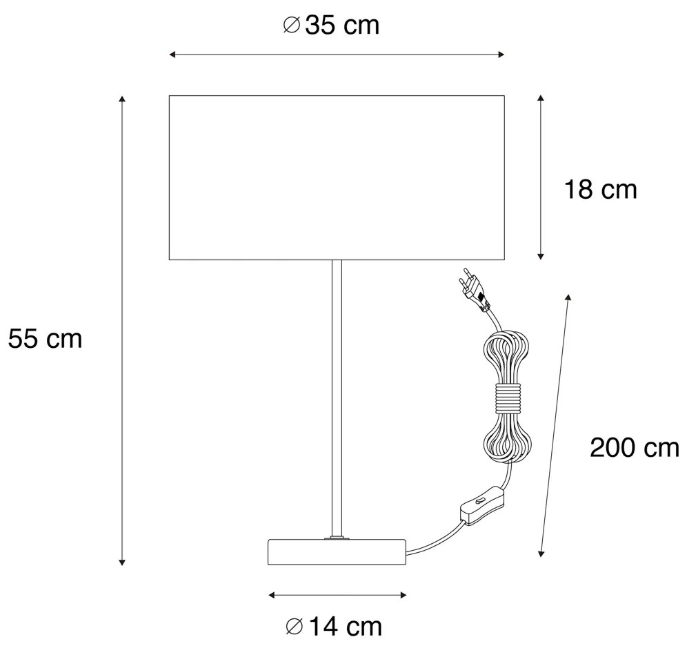 Lampa stołowa mosiężna z owalnym aksamitnym abażurem zielonym 35 cm - Simplo