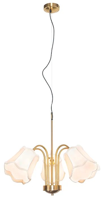 Klasyczna lampa wisząca mosiądz z białym kloszem 5-światłowa - Nona klasyczny/Antyczny Oswietlenie wewnetrzne