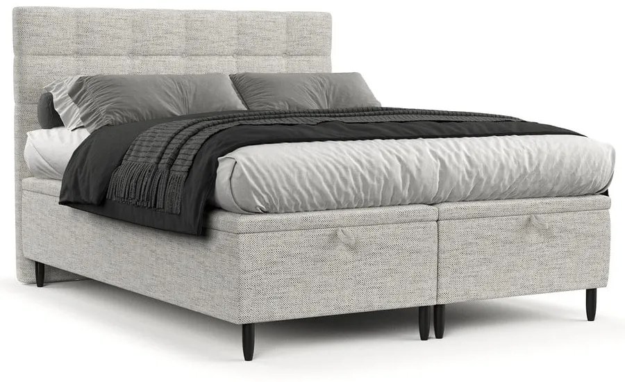 Jasnoszare tapicerowane łóżko dwuosobowe ze schowkiem 180x200 cm Senses – Maison de Rêve