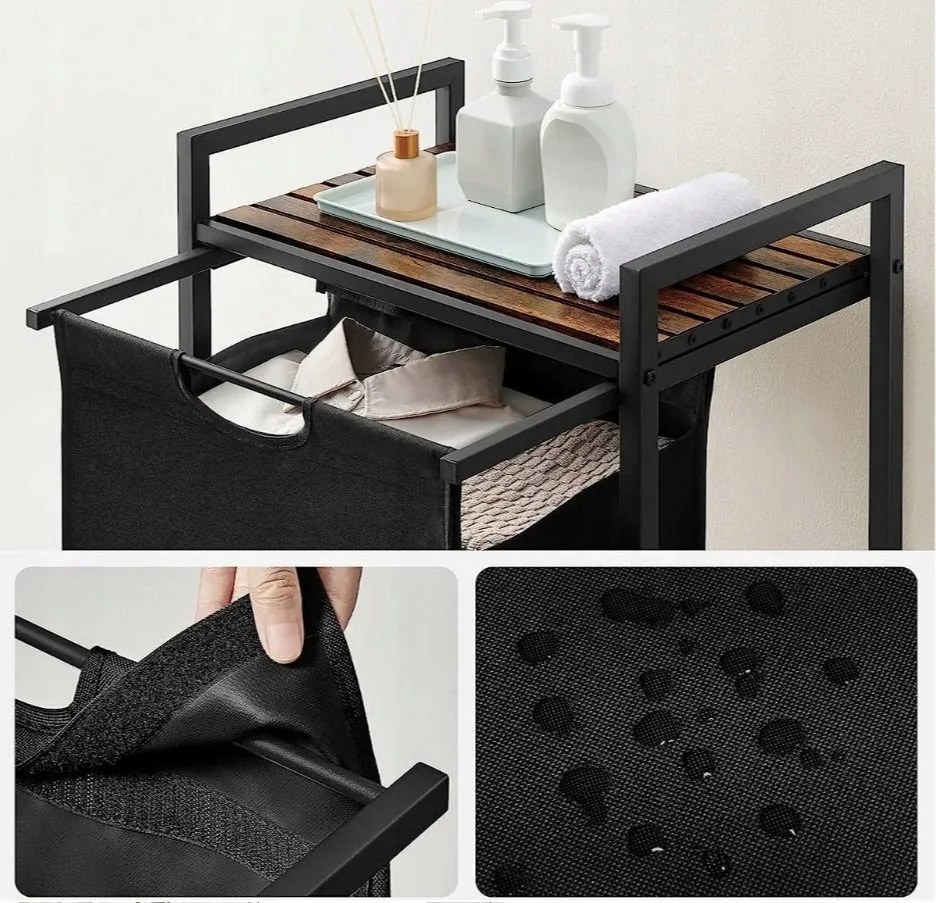 Kosz na pranie wolnostojący z półką industrialny loft drewniany retro 72 cm