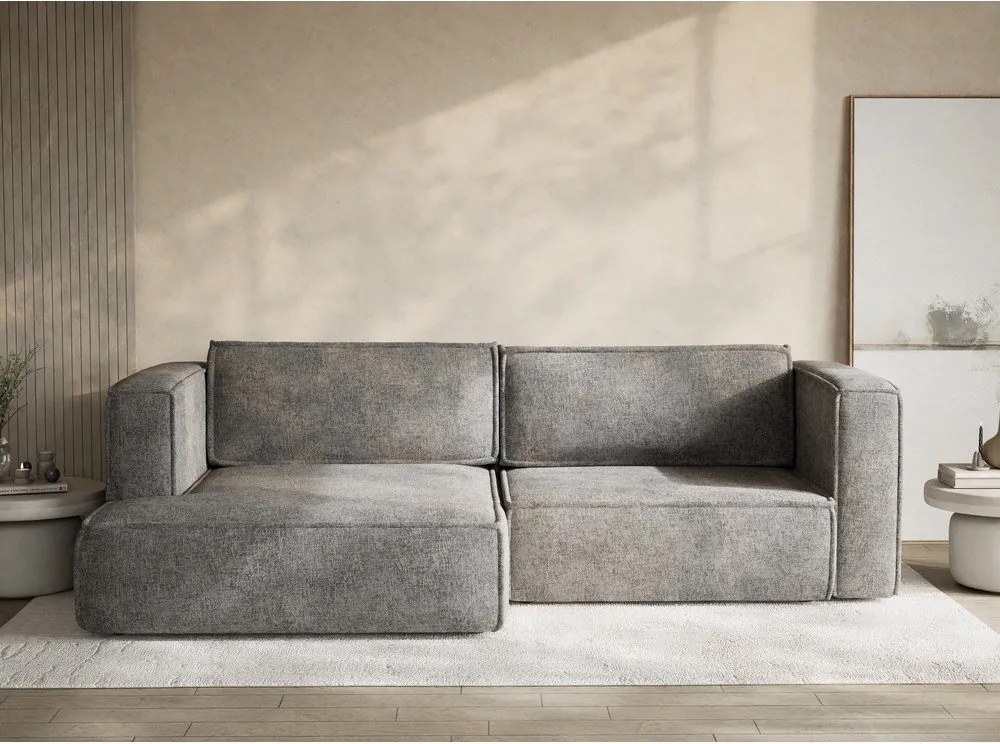 Szary rozkładany narożnik ze schowkiem z tkaniny szenilowej (lewostronny/z szezlongiem) Velto – Maison de Rêve