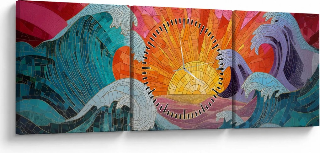 Obraz - Mozaika fal (z zegarem) (90x30 cm)