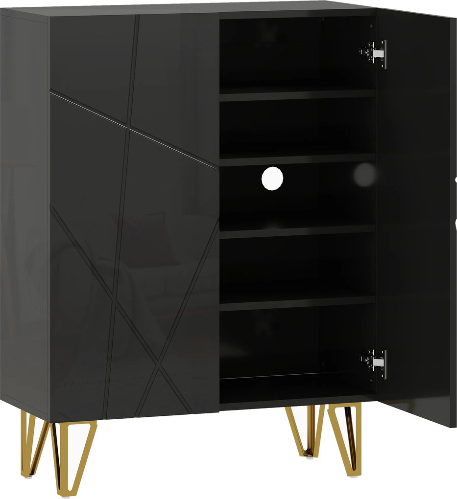 HOMCOM Szafka na buty z 2 drzwiami, regał na buty, przechowywanie butów z 3 regulowanymi półkami 72 x 31,5 x 95 cm, Czarny