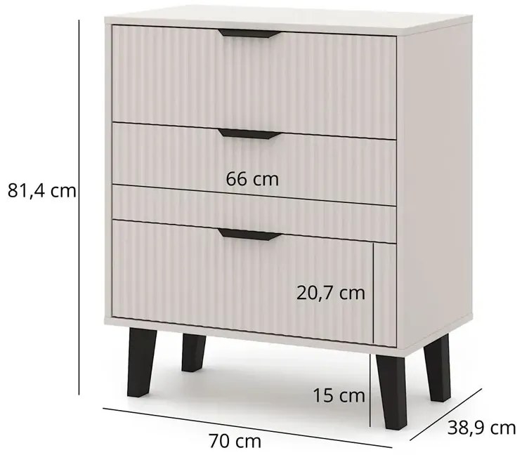 Komoda z 3 szufladami na nóżkach dąb artisan + kaszmir E6-Z58