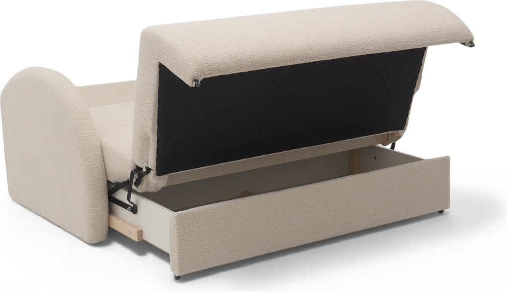 Sofa rozkładana Nubi trzyosobowa 140 cm z pojemnikiem - jasny beżowy boucle Quelle 03