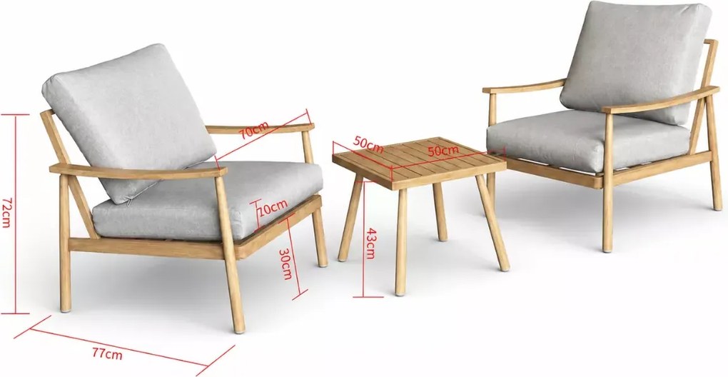 Zestaw balkonowy Palms 2-osobowy – aluminiowe meble ogrodowe z fotelami i stolikiem kawowym