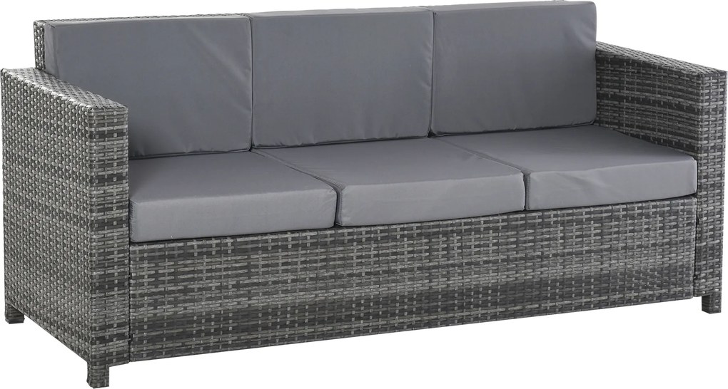 Outsunny Sofa Ogrodowa 3-osobowa z Technorattanu z Poduszkami Metal Poliester Szary | Aosom PL