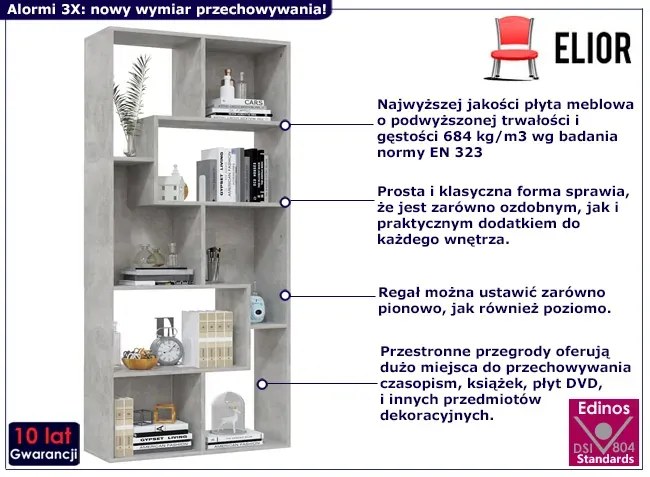 Otwarty regał na książki beton Perco 3X