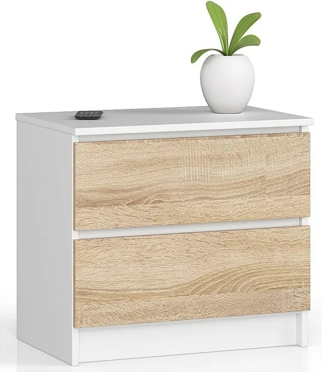 Szafka nocna AKORD K60 Biała 60 cm 2 szuflady kolor Dąb Sonoma mat 60x40x55 cm