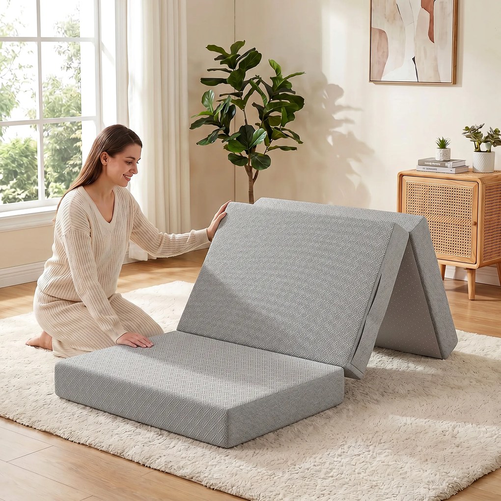 HOMCOM Materac składany 200 x 90 cm, 15 cm, składany materac, przenośny materac podłogowy z pralnym pokrowcem, certyfikat Oeko-Tex | Aosom PL