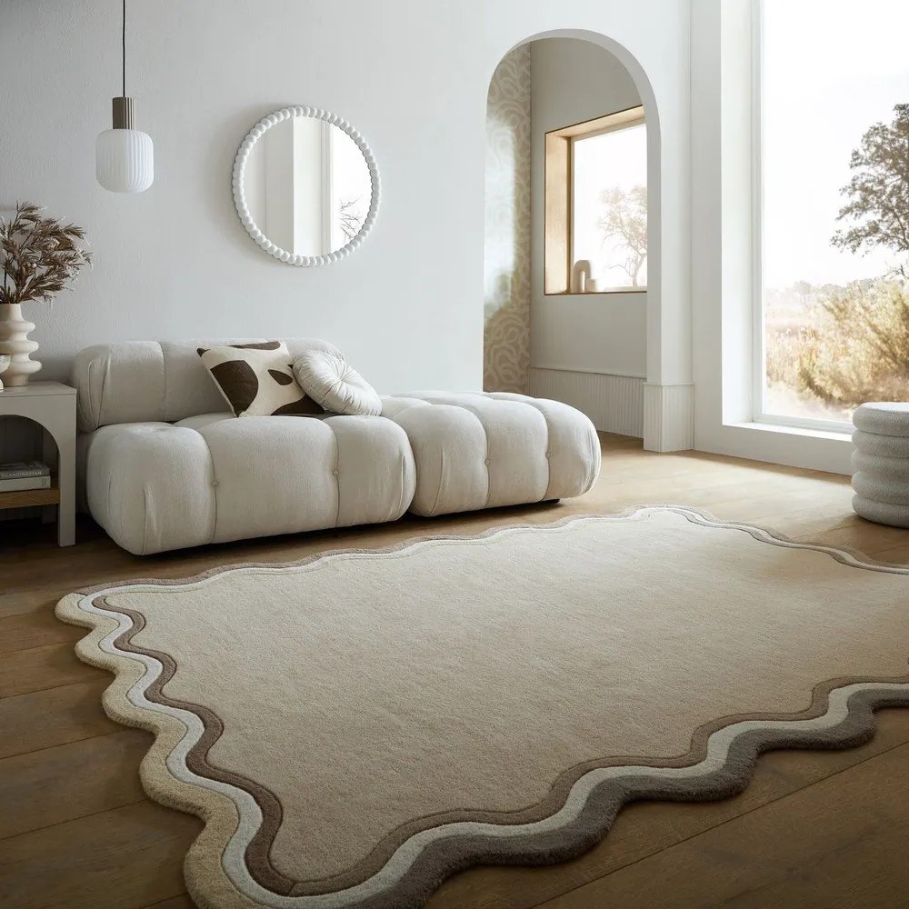 Wełniany dywan tkany ręcznie w naturalnym kolorze 200x290 cm Leo Scallop – Flair Rugs