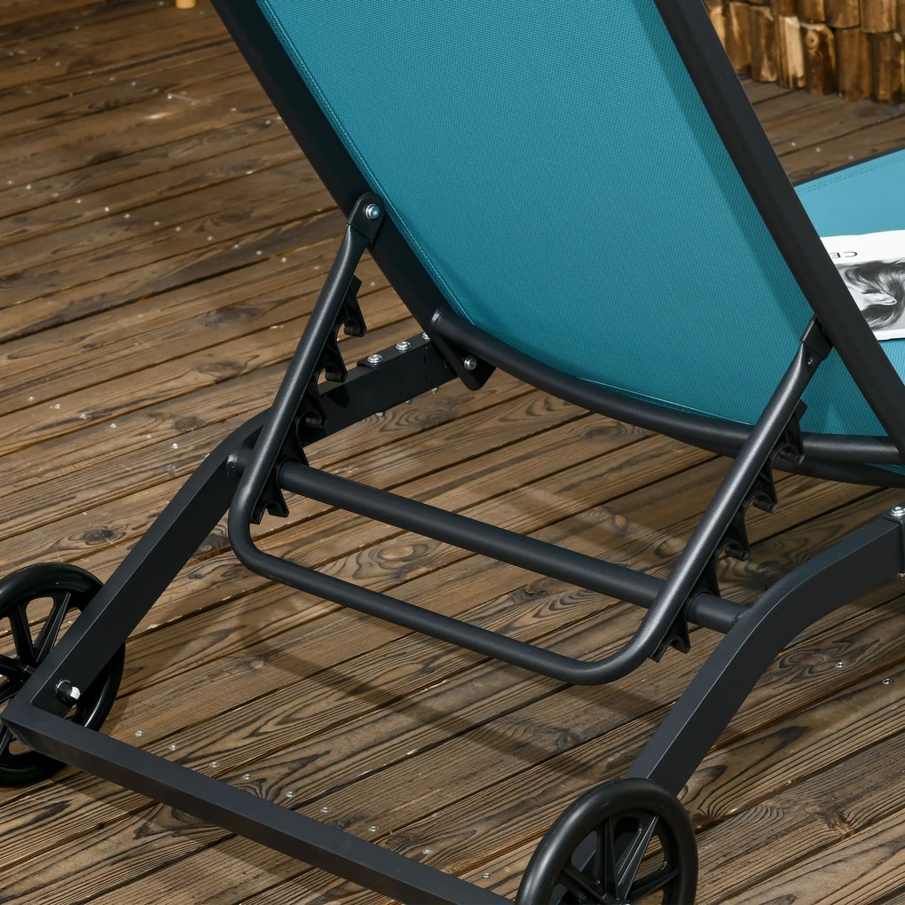 Outsunny Leżak słoneczny, 5-stopniowo regulowane oparcie, oddychający materiał, rama aluminiowa, niebieski, 195 x 66 x 34 cm