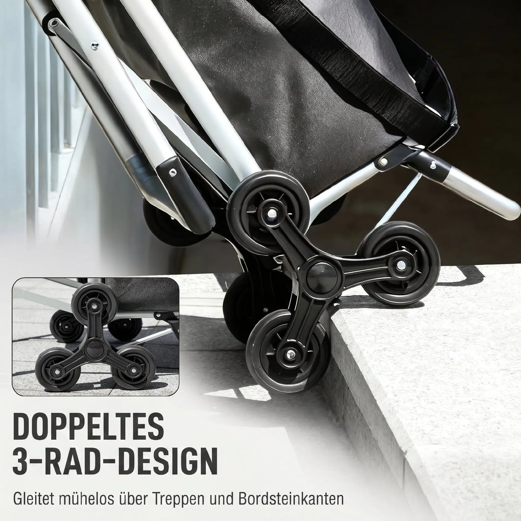 HOMCOM wózek na zakupy, torba Oxford 40 l, design 3 kół, rama aluminiowa, siedzisko, ciemnoszary | Aosom PL
