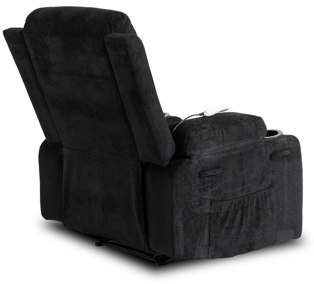 Fotel Masujący BOX 2 Rozkładany z Podnóżkiem Czarny Nowoczesny