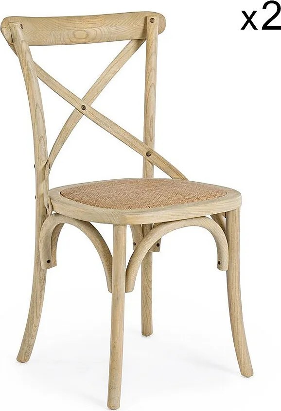 Zestaw 2 krzeseł z naturalnego wiązu i naturalnego rattanu - CROSS