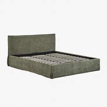 Łóżko Z Tapicerowanym Pojemnikiem Na Pościel Lorea Tkaniny Szenil Salvia Zieleń & 180 X 200 Cm - Sklum