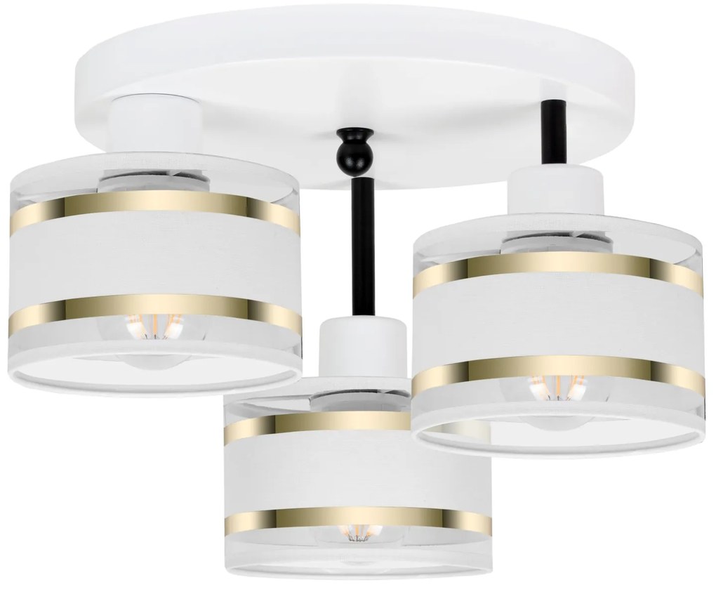 Lampa sufitowa biała trzypunktowa z białymi abażurami T-3030WE-WEWEWE