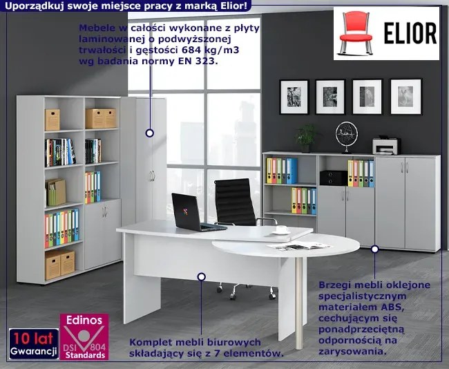 Biały komplet biurowych mebli z biurkiem zamykanych na kluczyk K8-Z57