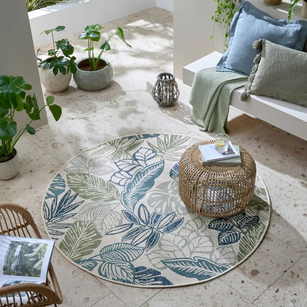 Zielono-niebieski okrągły dywan odpowiedni na zewnątrz ø 160 cm Bella Leaf – Flair Rugs