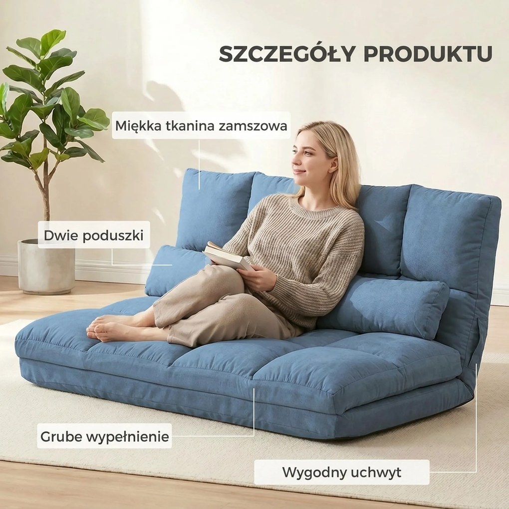 HOMCOM Wygodna Sofa Podłogowa Składana - Regulowane Oparcie, Niebieska, 102x73x60cm - Relaks w Salonie
