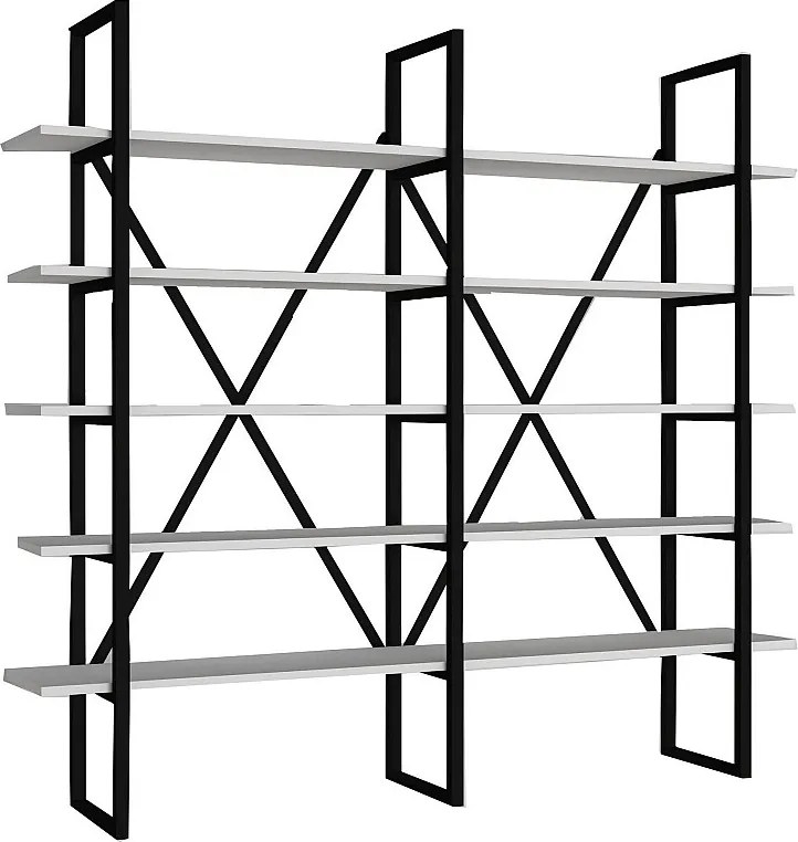 Regał na książki – 126 cm x 160 cm x 26 cm – biały i czarny – płyta wiórowa pokryta melaminą i metal