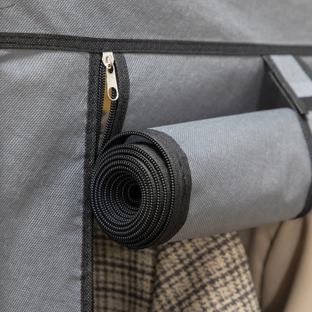 HOMCOM Szafa z Tkaniny, Rozwiązanie do Przechowywania, 8 Regałów, 2 Drążki na Ubrania, Ciemnoszary