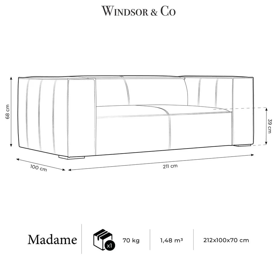 Ciemnoniebieska skórzana sofa 212 cm Madame – Windsor &amp; Co Sofas