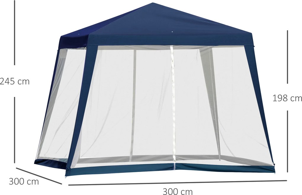 Outsunny Altana Ogrodowa 3x3m z Moskitierą Niebieska Metal i Poliester Odporna na Warunki Pogodowe Elegancka i Praktyczna | Aosom PL
