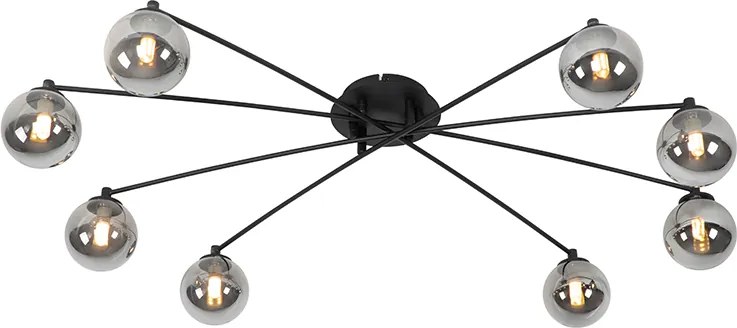 Plafon art deco czarny przydymione szkło 8-źródeł światła - Athens