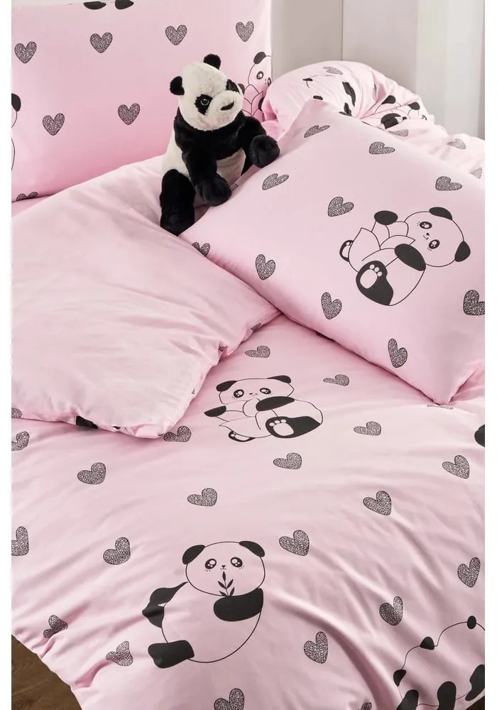 Różowa pościel jednoosobowa z prześcieradłem/3-częściowa 160x220 cm Panda – Mila Home