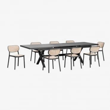 Zestaw Stołu Prostokątnego 240-300x100 Cm Rozkładanego Z Aluminium Karena Oraz 8 Sztaplowanych Krzeseł Ogrodowych Z - Sklum
