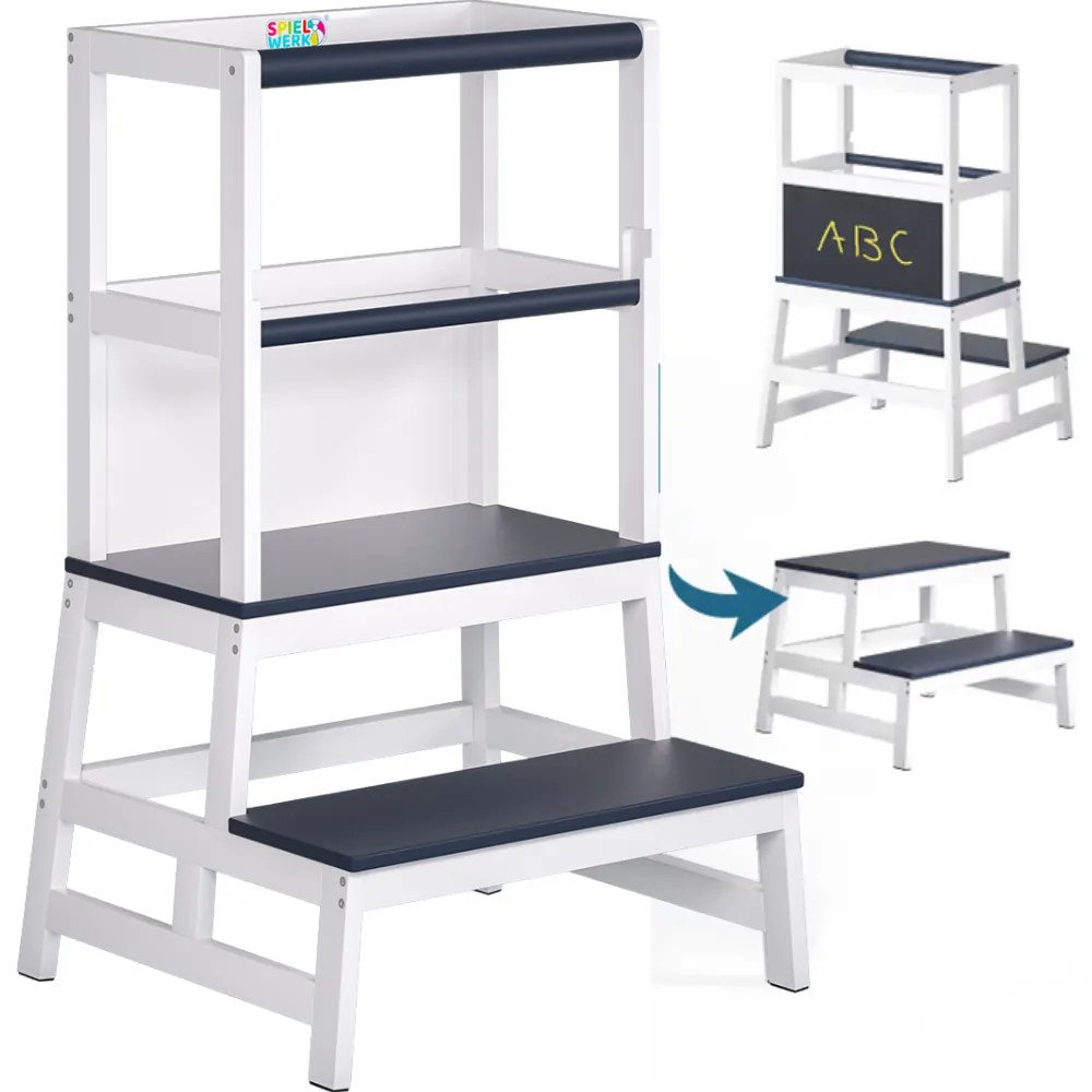 Spielwerk Wieża edukacyjna PLAY z drewna sosnowego, 93x56x49, biała/antracyt