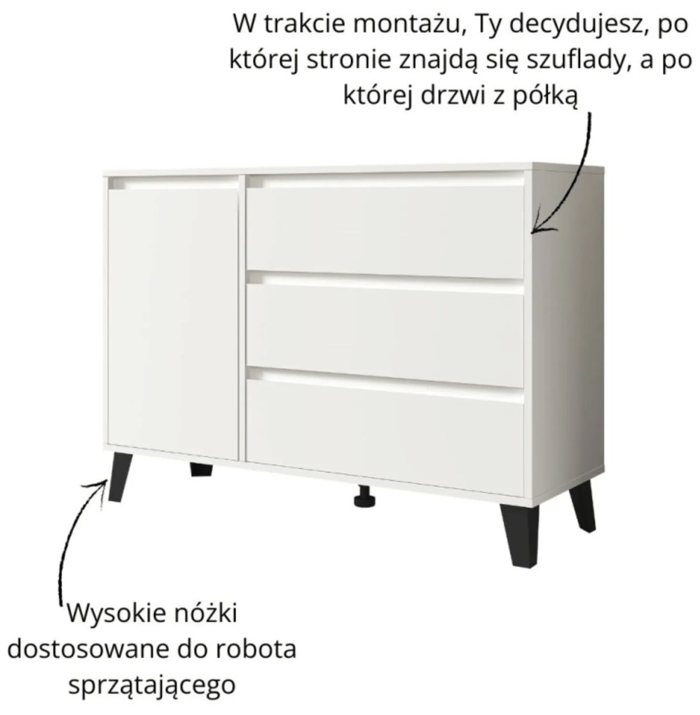 Komoda z Szufladami do Salonu BORVO 110 cm Biała Nowoczesna