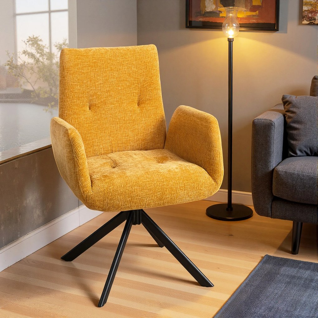 HOMCOM Tapicerowany fotel, fotel dekoracyjny, nowoczesny design, obrotowy, do 120 kg, żółty