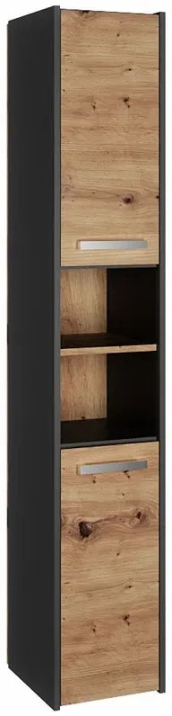 Słupek łazienkowy z półkami Boleris 2X - antracyt + dąb artisan