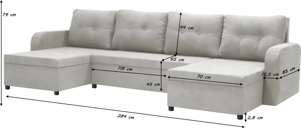 Narożnik U z funkcją spania BERLIN Szary