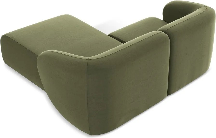 Zielony aksamitny narożnik (prawostronny/z szezlongiem) Lani – Makamii