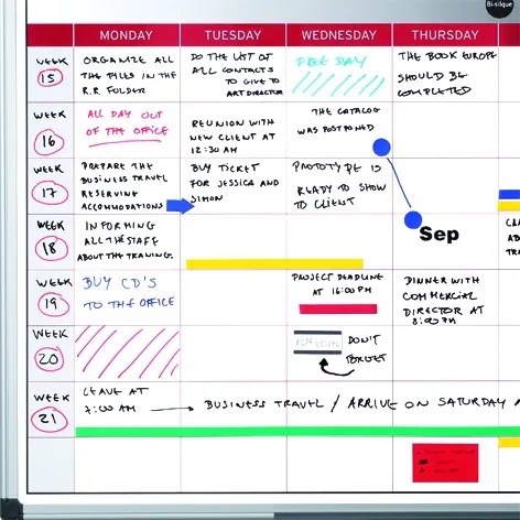 Planer, Tablica suchościeralno-magnetyczna do planowania tygodniowego, 600 x 450 mm