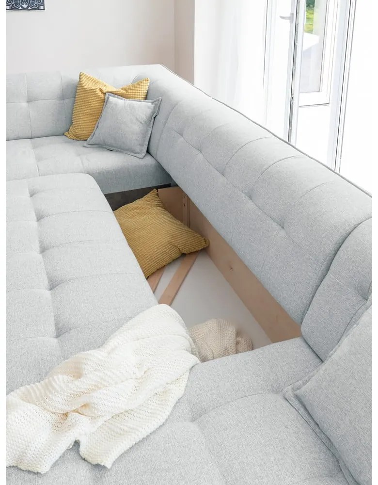 Jasnoszara rozkładana sofa w kształcie litery "U" Miuform Dazzling Daisy, lewostronna