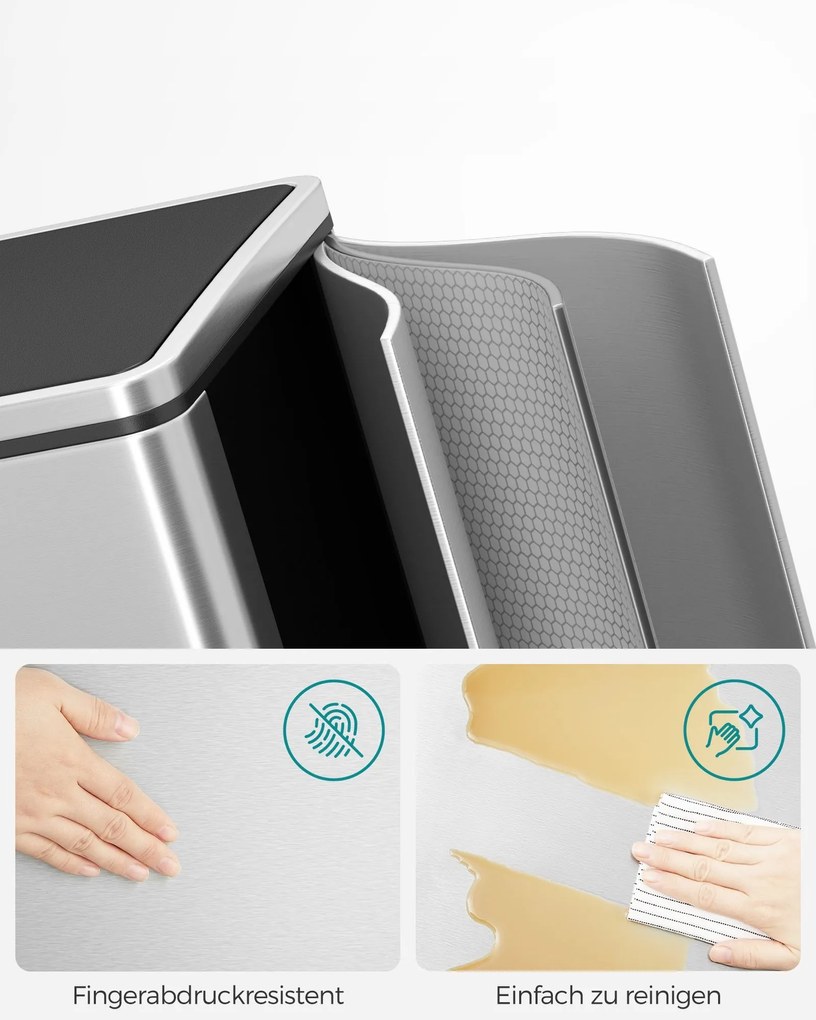 Kosz do segregacji odpadów SORT, 2x30 l + worki na śmieci, srebrno/czarny Vasagle