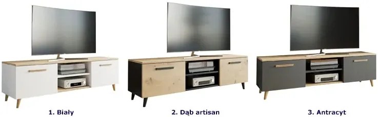 Skandynawska szafka RTV na nóżkach do salonu dąb artisan - Nivegi 2S