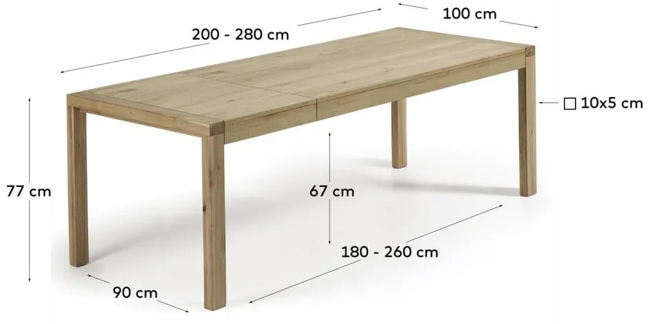 Rozkładany stół z dodatkowym blatem w dekorze dębu 100x200 cm Briva – Kave Home