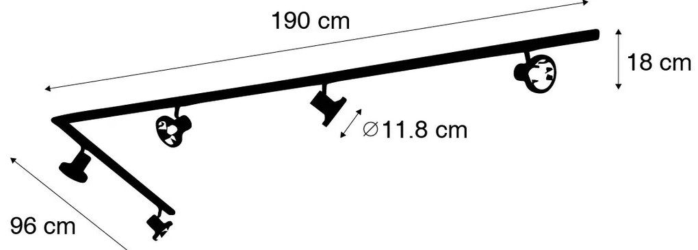 Nowoczesny system oświetlenia szynowego z 5 czarnymi reflektorami jednofazowymi 300 cm - Iconic Jeany Nowoczesny Oswietlenie wewnetrzne