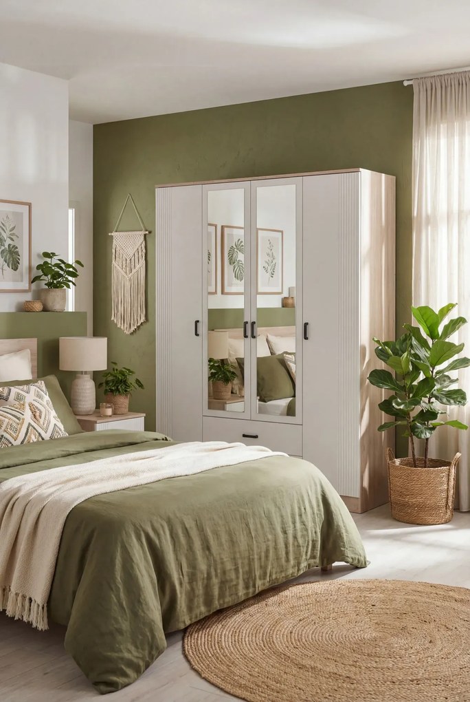 Skandynawska szafa z lustrem dąb sonoma + biały F7-K83