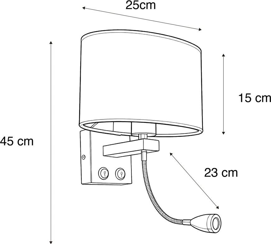Lampa ścienna mosiężna z owalnym abażurem lnianym, białym, 25 cm - Brescia Combi