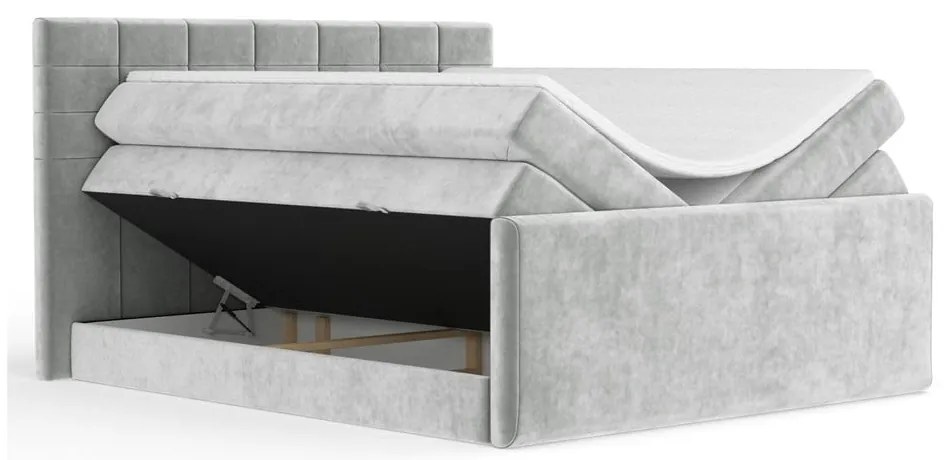 Jasnoszare łóżko kontynentalne ze schowkiem 180x200 cm Ava – Maison de Rêve