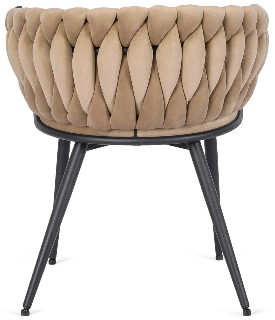 Krzesło Tapicerowane Plecione do Salonu EMPOLI Beżowe Welurowe Nowoczesne Loft