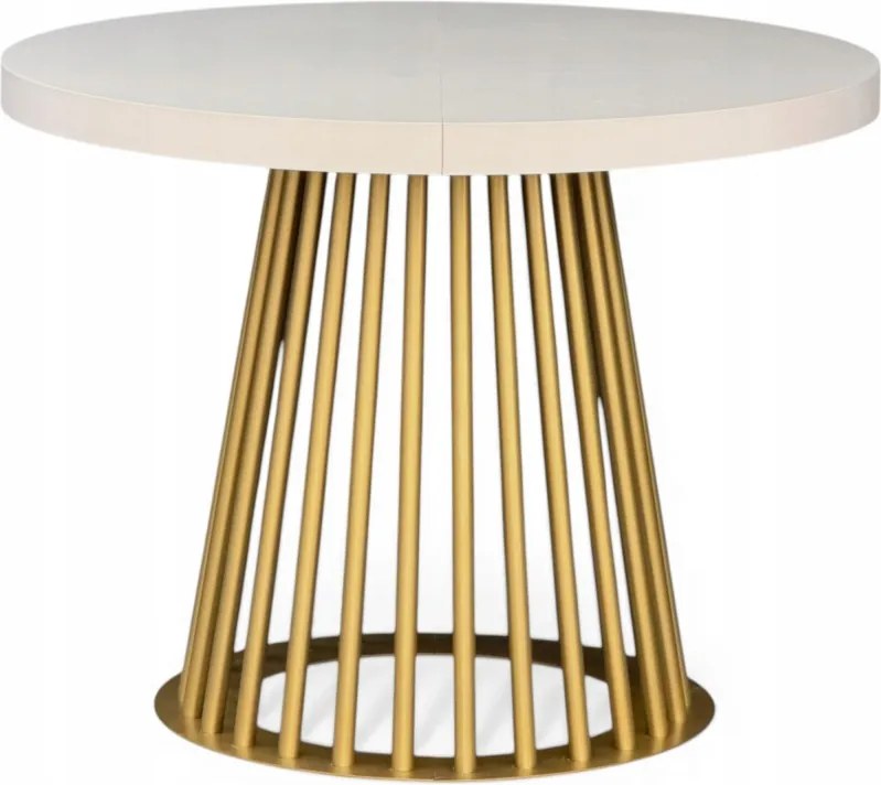 Stół okrągły rozkładany Ø 110/210 cm Kaszmir + Złoty lamel metalowy GLAMOUR